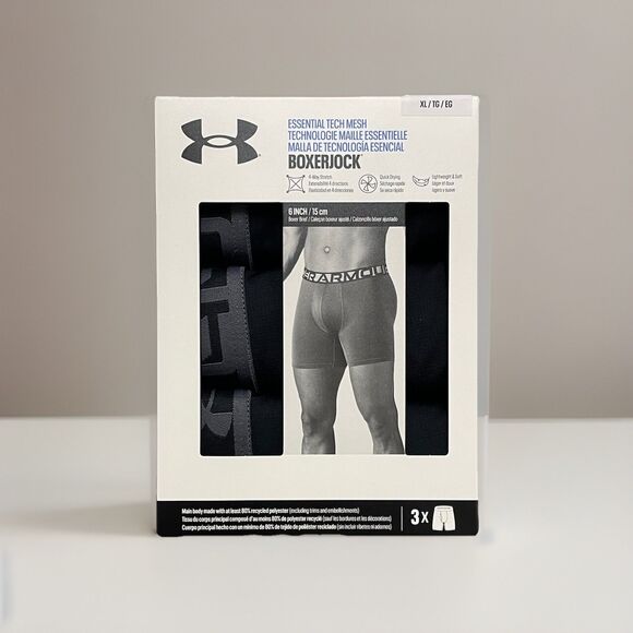Under Armour Essential Tech Mesh Boxerjock Men’s XL 3 Pack 6” Black - Picture 1 of 8